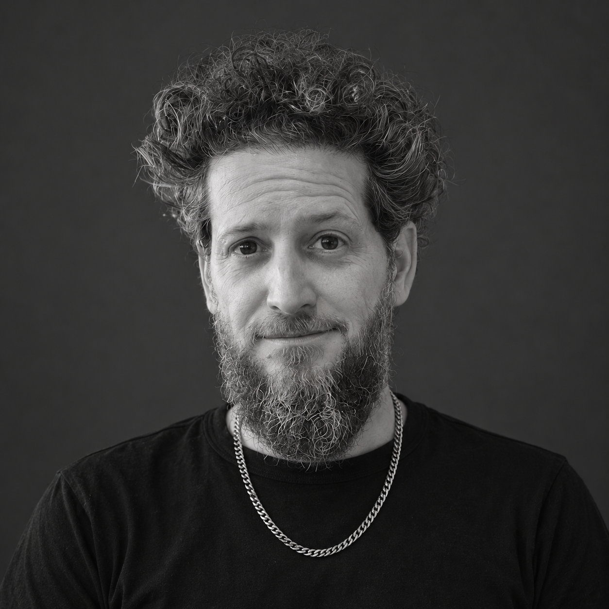 Black-and-white portrait of Ilan Leibovich